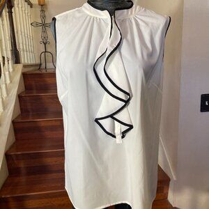 Calvin Klein Women s White XL Sleeveless Ruffle Blouse Top Front Buttons